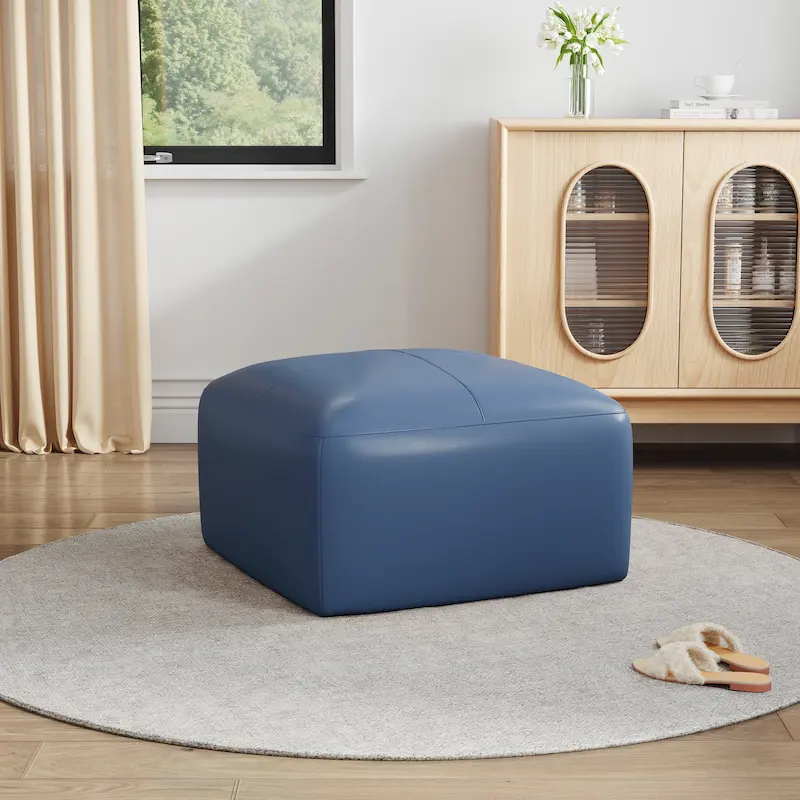 Upholstered Genuine Leather Ottoman for Living Room and Bedroom