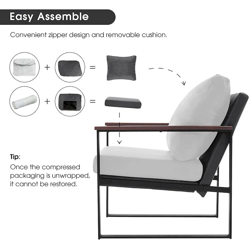 MCombo Modern Accent Chair with Upholstered Cushion, Faux Leather HQ304
