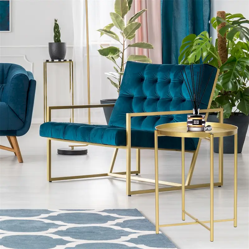Gold End Table Metal Waterproof Snack Beside Table Accent Coffee Table - 16.9(D)x 16.9(W)x 20.5(H)
