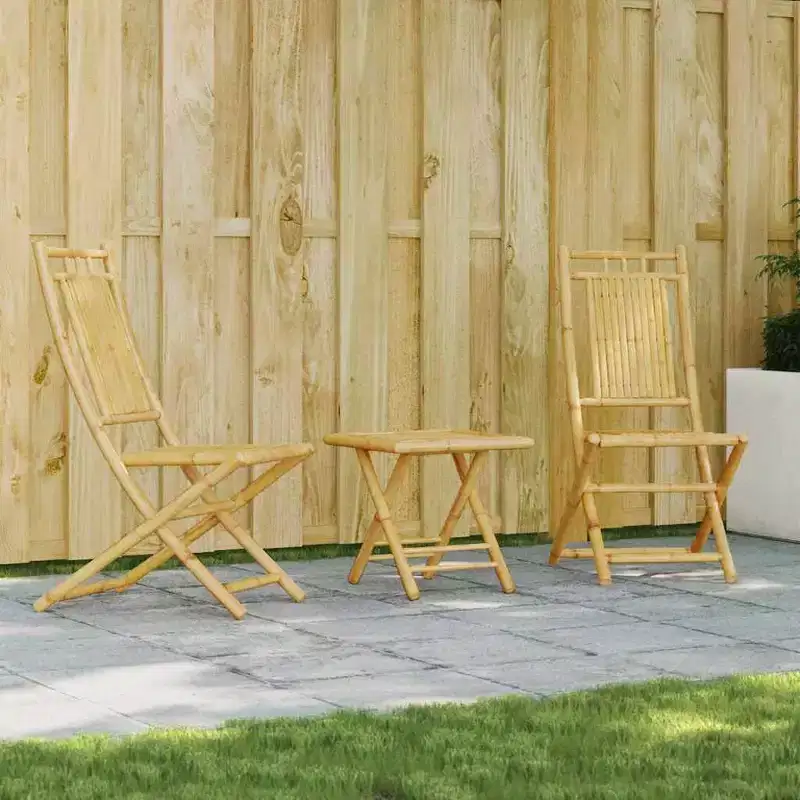 vidaXL Bistro Set Natural Bamboo Foldable Square Rustic