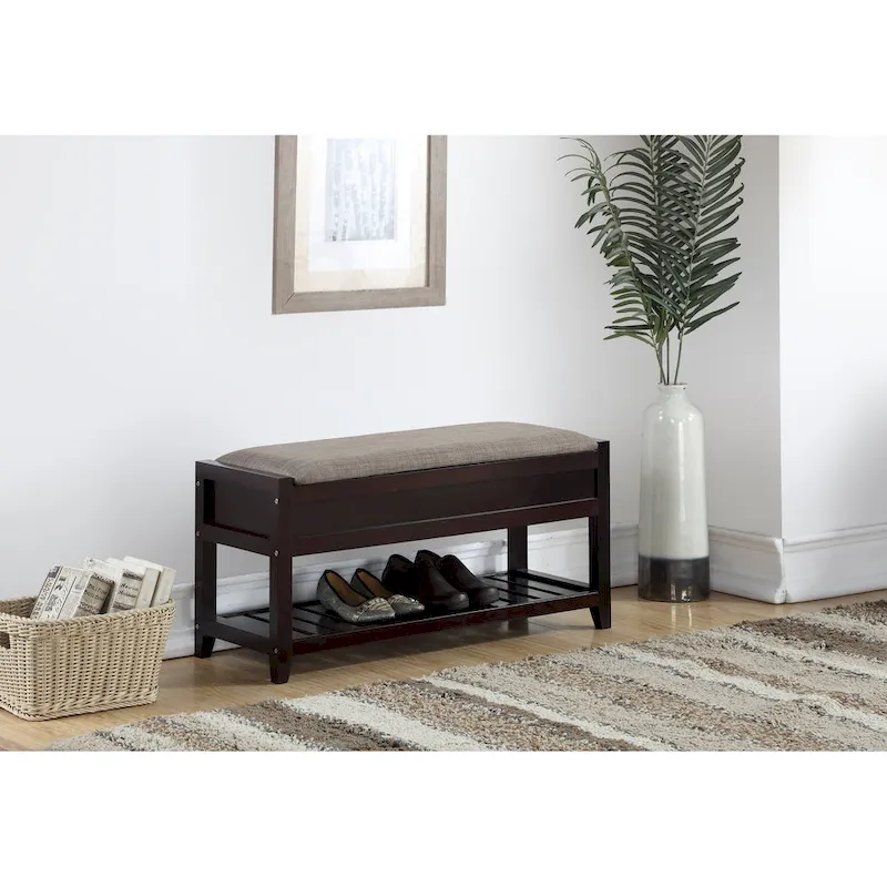 Rouen Seating Bench with Shoe Storage, Espresso
