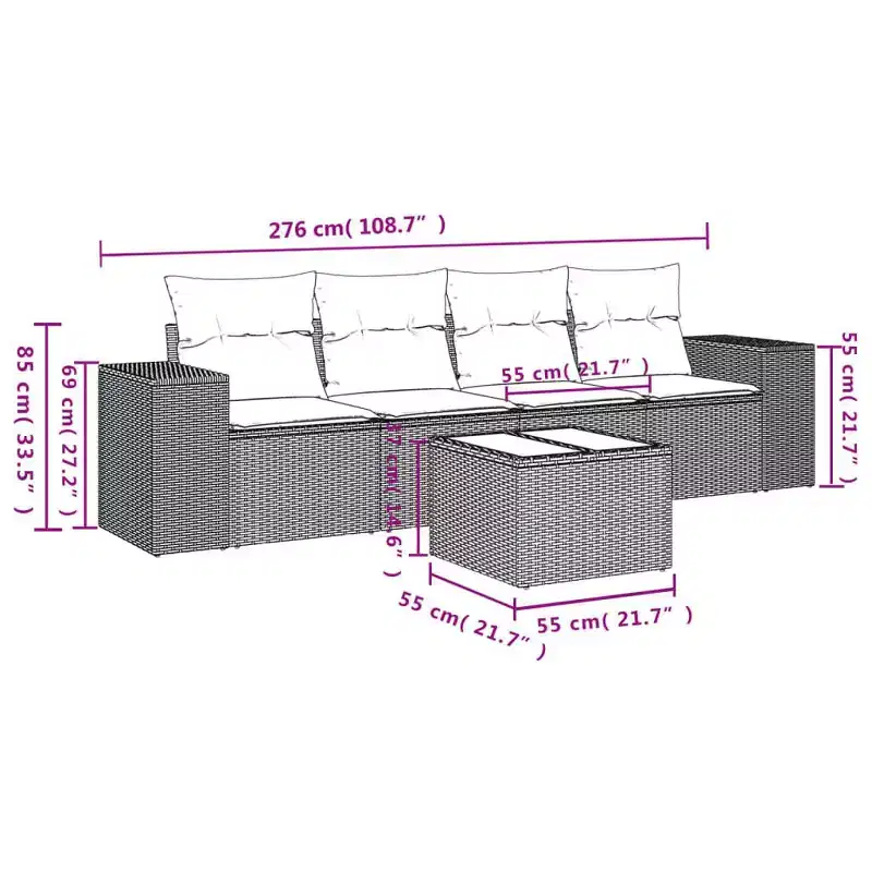 vidaXL 5 Piece Patio Sofa Set with Cushions Beige Poly Rattan
