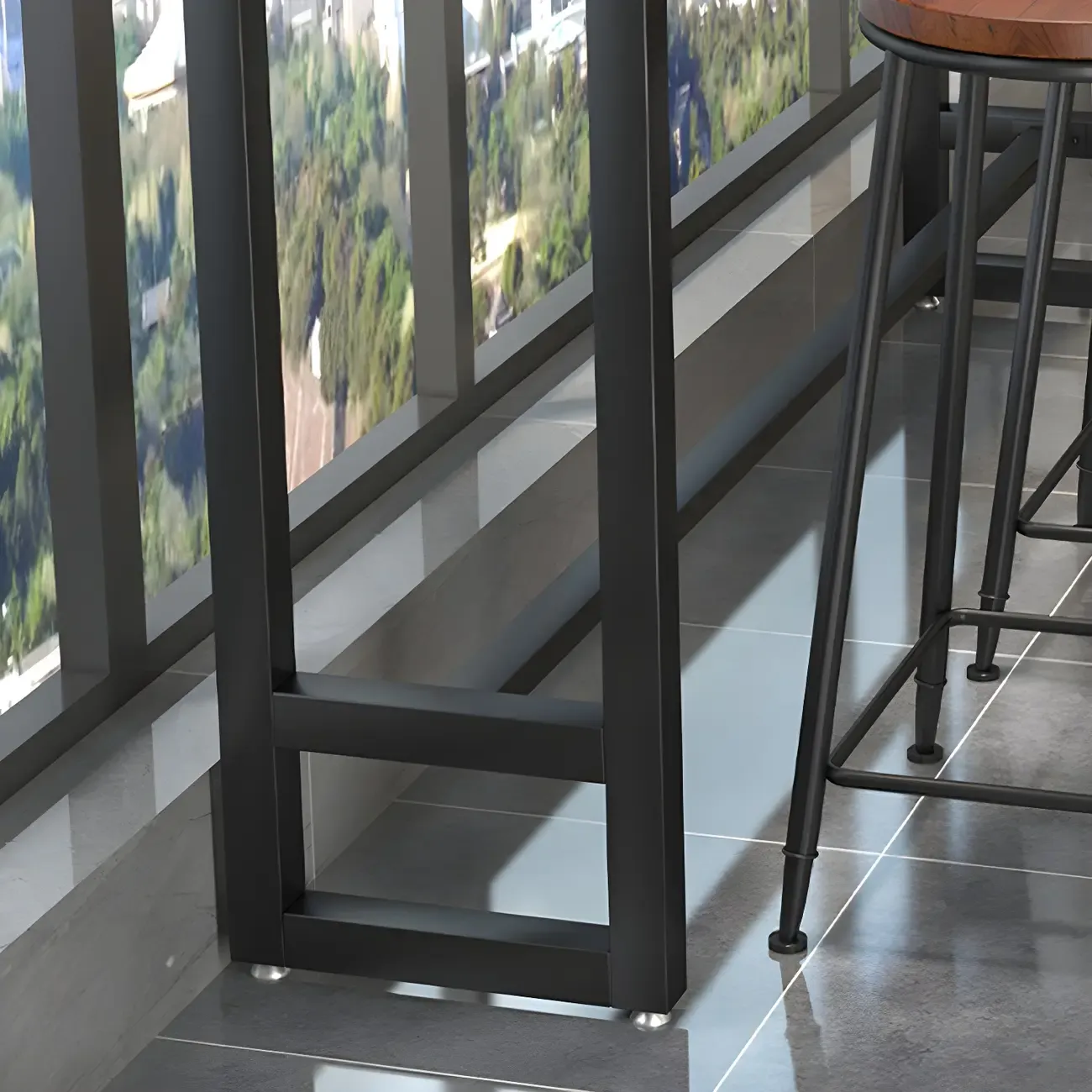 Rectangle Brown Wooden Bar Table With Footrest