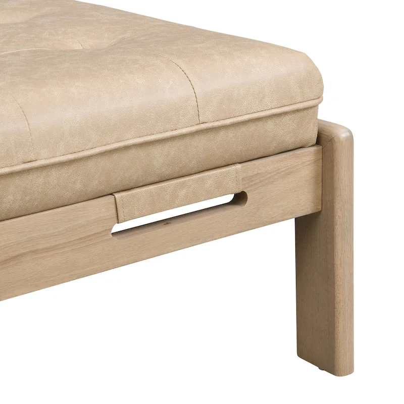 Christopher Knight Home - 48.4 Rectangle Tufted Upholstered Cocktail, Leather Ottoman Coffee Table with Rubber Wood Frame