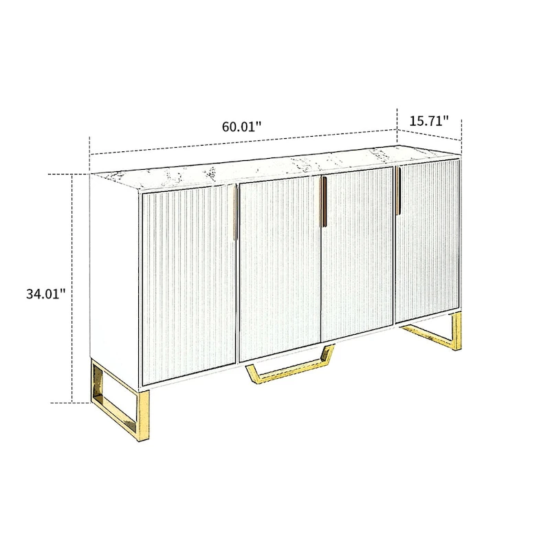 Modern Stylish Freestanding Wooden Sideboard with Imitation Marble Sticker TableTop
