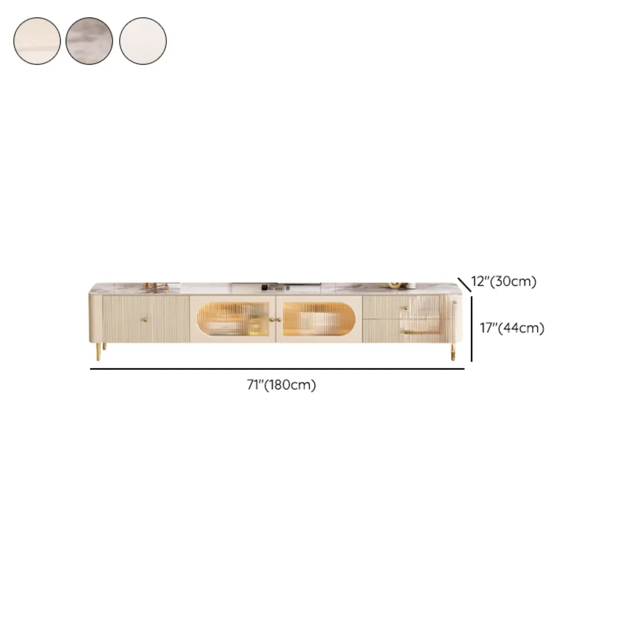 White Modern Marble Long TV Stand with Shelf