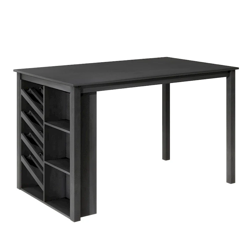 Counter Height 5-Piece Dining Set with Wine Rack, 4 Upholstered Chairs