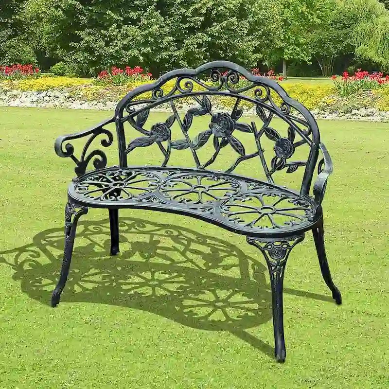 Outsunny Outdoor Bench Cast Aluminum Outdoor Furniture - As picture