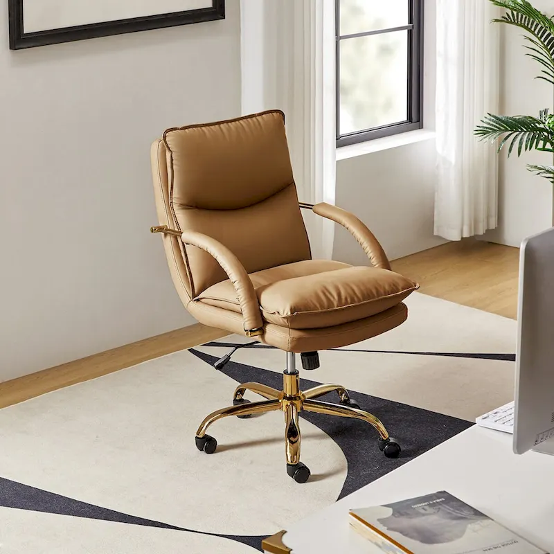 Modern Faux Leather Adjustable Height Tilting Office Chair with 360° Swivel & Metal Base