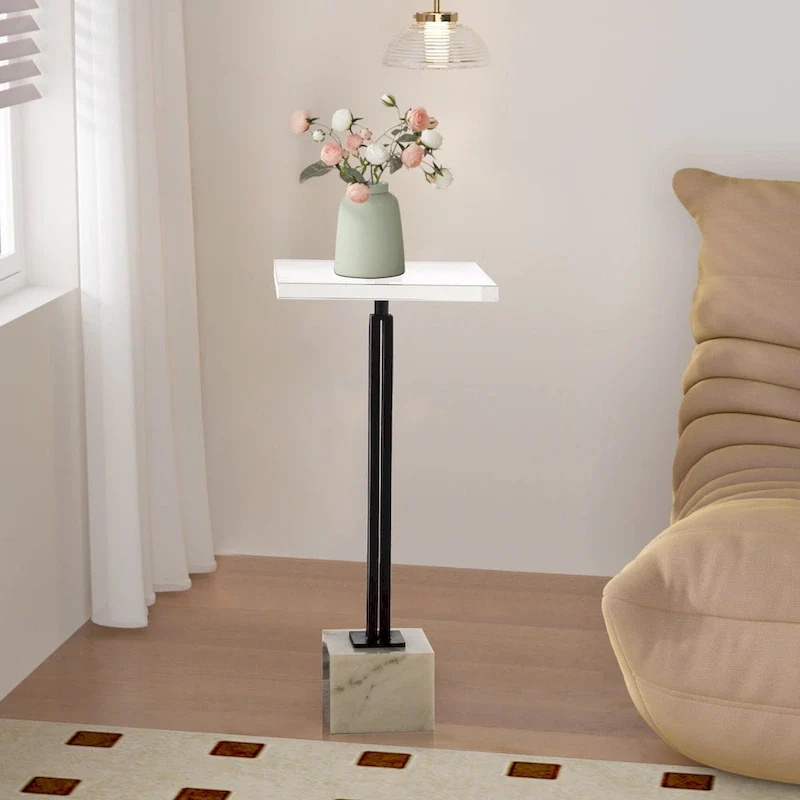 Black Pedestal Accent Side Table, Glass Top, Single