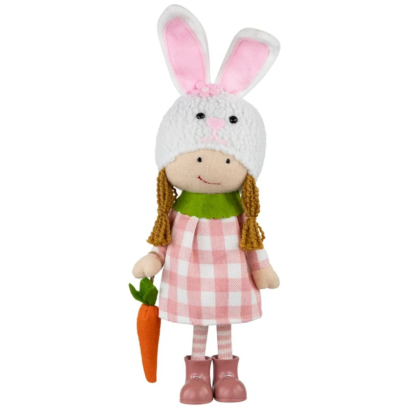 Girl in Bunny Hat Standing Easter Figurine - 13  - Pink and White