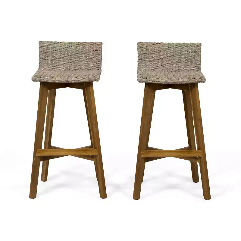 2pk La Brea Acacia Wood & Wicker Patio Barstools Brown / Teak - Christopher Knight Home