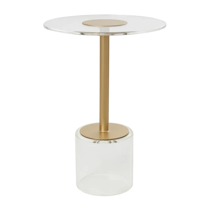 Plastic Side End Accent Table with Elevated Base and Gold Stand - Clear