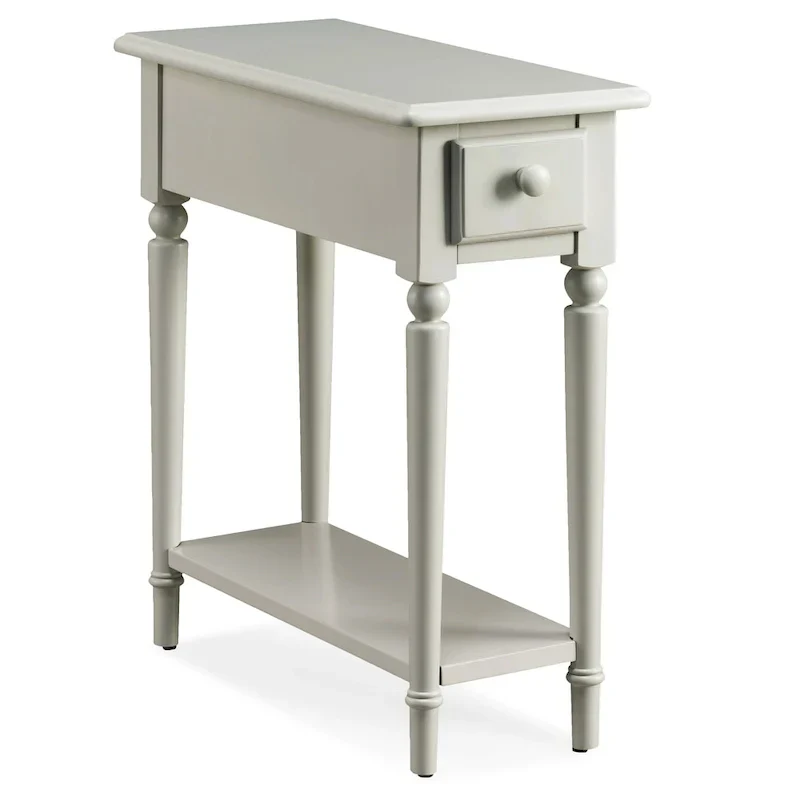White Wood Narrow Side Table with Drawer and Shelf