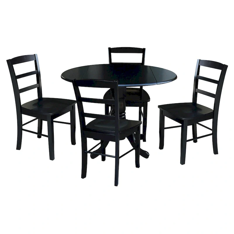 42 Drop Leaf Dining Table with 4 Ladderback Chairs - 5 Piece Set