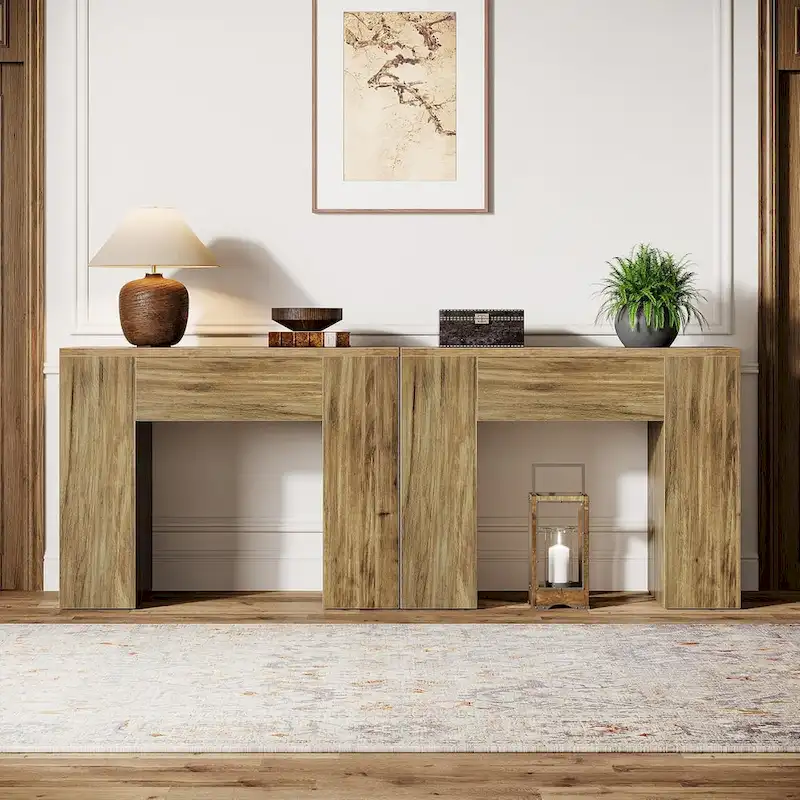 31.5  Farmhouse End Side Table, Mid-Century Modern Sofa Side Table with Wooden Pedestal