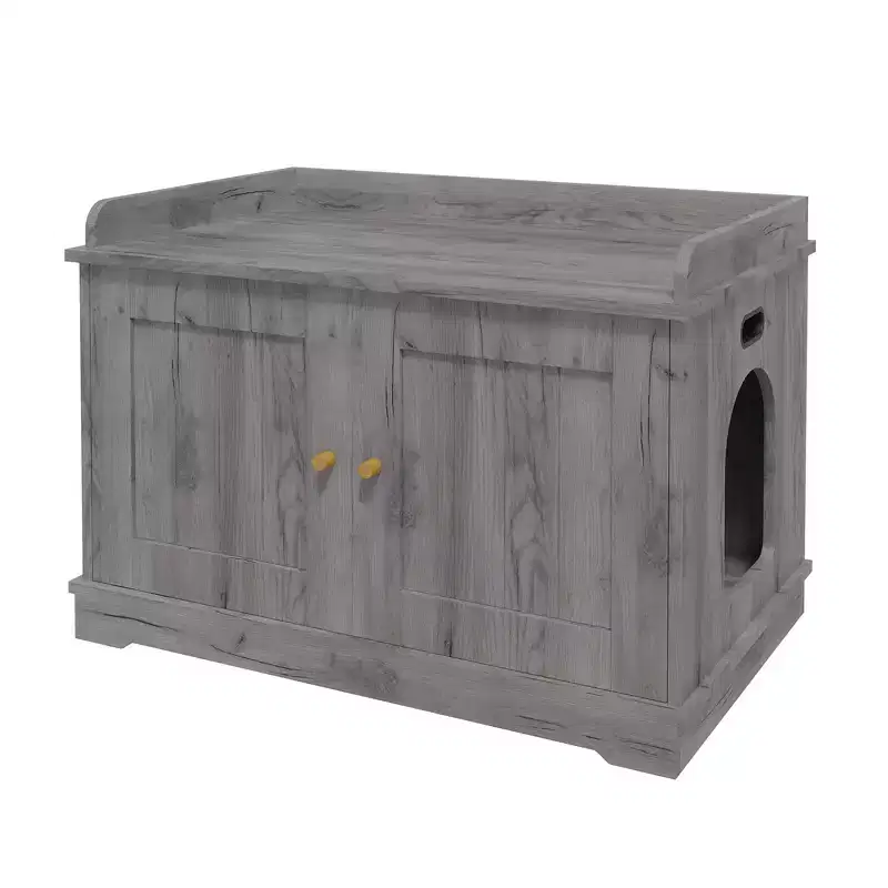 Cat Litter Box Furniture, Hidden Litter Box Enclosure 31.5 Inch - Wooden Pet House with Barn Door Ventilated Large Capacity