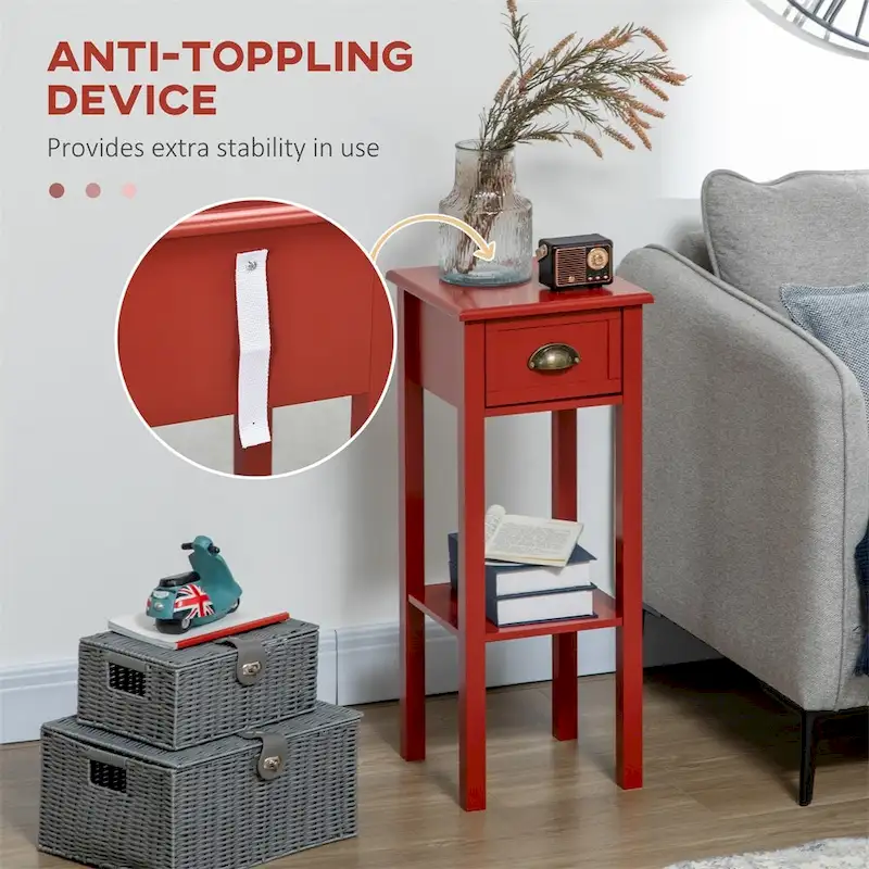 2-Tier Side Table with Drawer,Narrow End Table with Bottom Shelf