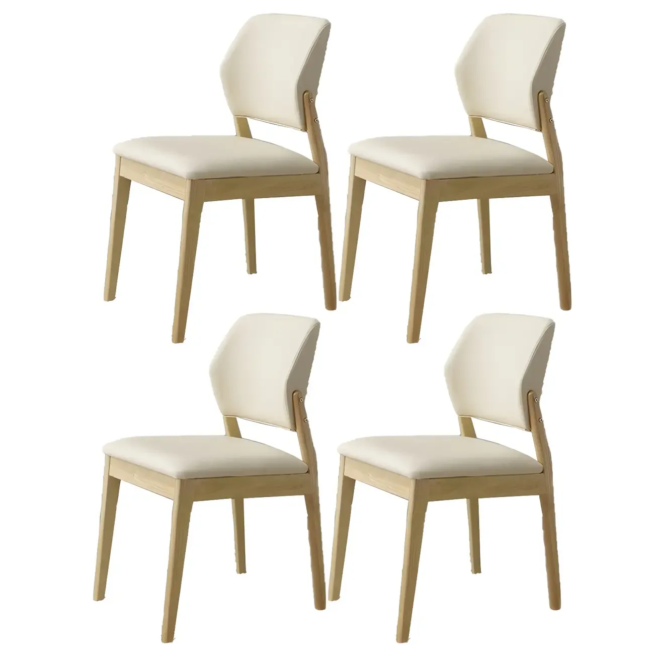 Modern Wood Faux Leather Beige Low Back Dining Chair