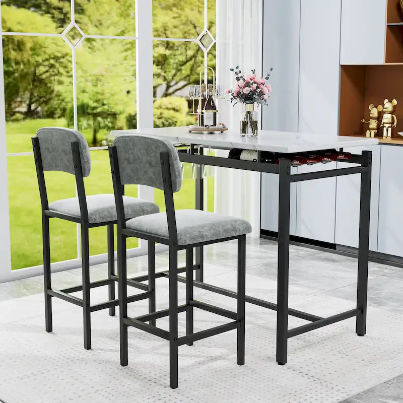 Modern Style 3-Piece Dining Set with Rectangular Table and 2 Upholstered Dining Chairs