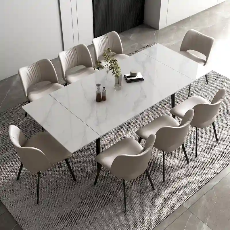 Extendable Dining Table Set with Sintered Stone Top - Seats 6-10