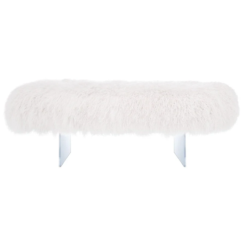 White / Blush Genuine Sheepskin Ottoman with Acrylic Legs – 1 Seat