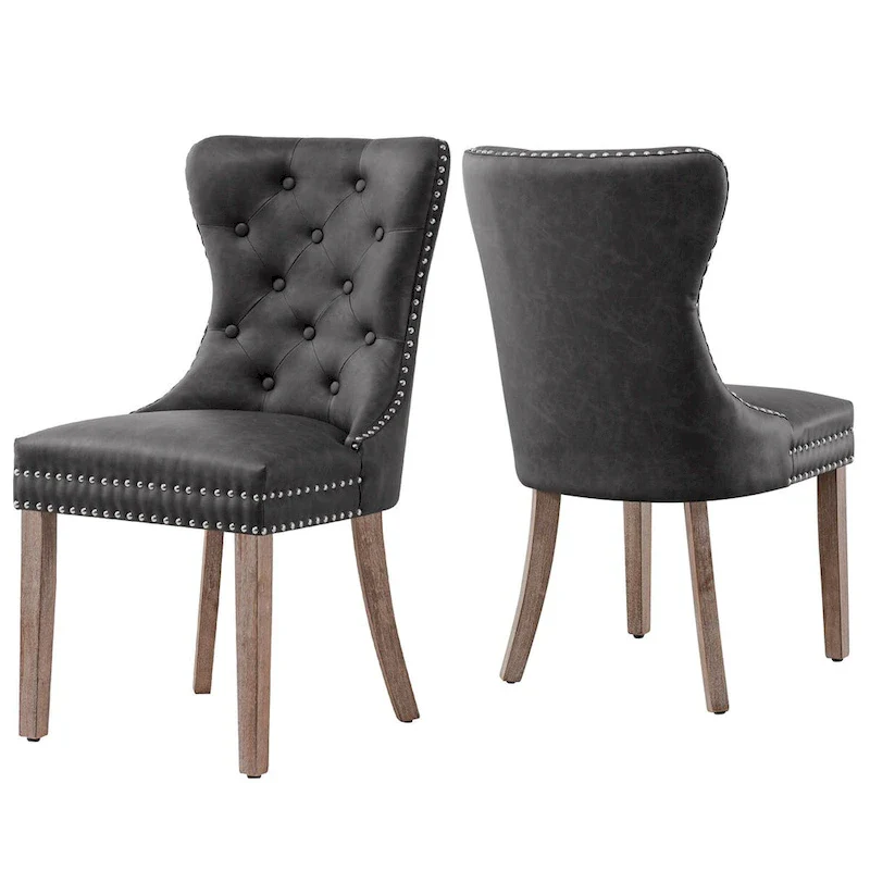 Faux Leather Wing-back Dining Chair with Button Tufting