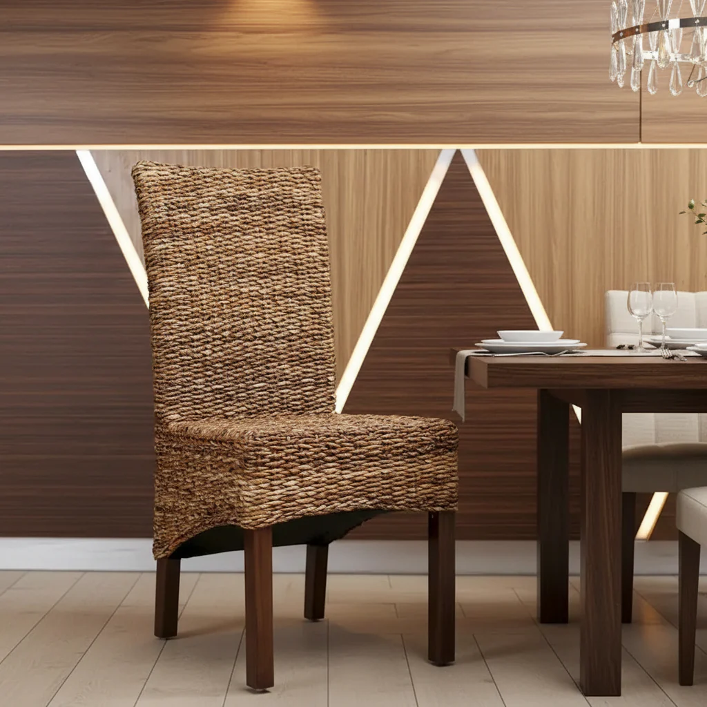 Woven Banana Leaf Mahogany Dining Chair, Brown