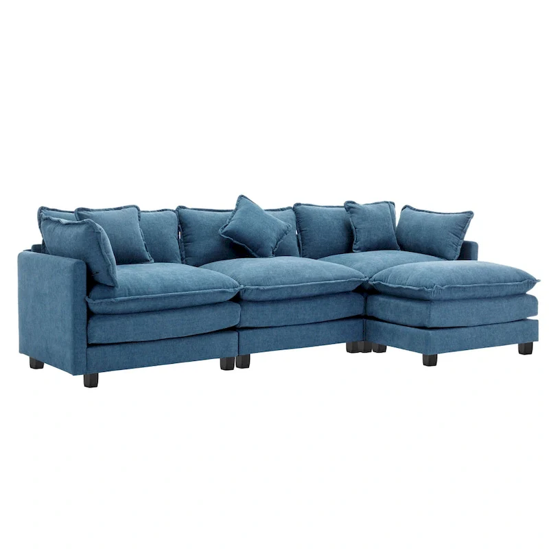 Blue 112.2  Modern L-Shaped 4-Seat Sofa with Removable Ottoman