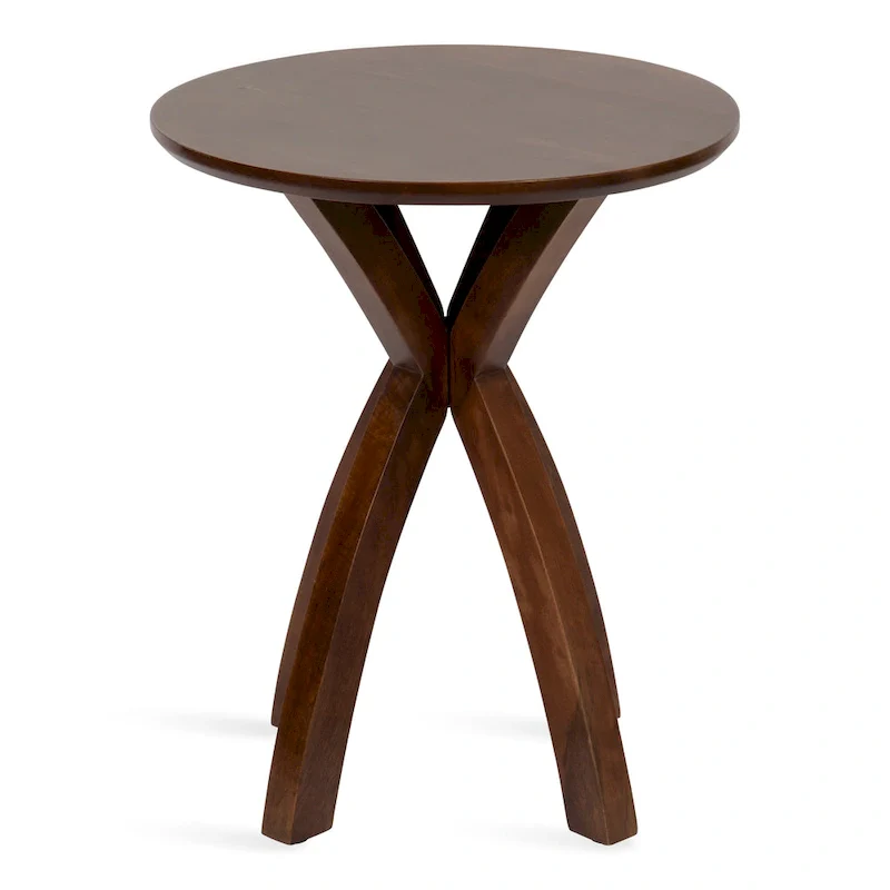 Natural Wood Round Side Table - Midcentury Modern Style