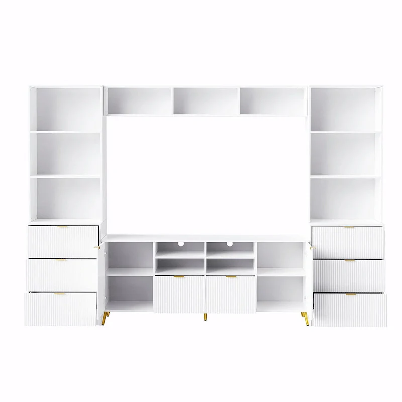 4-Piece Entertainment Wall Unit with 13 Shelves, 8 Drawers, and 2 Cabinets