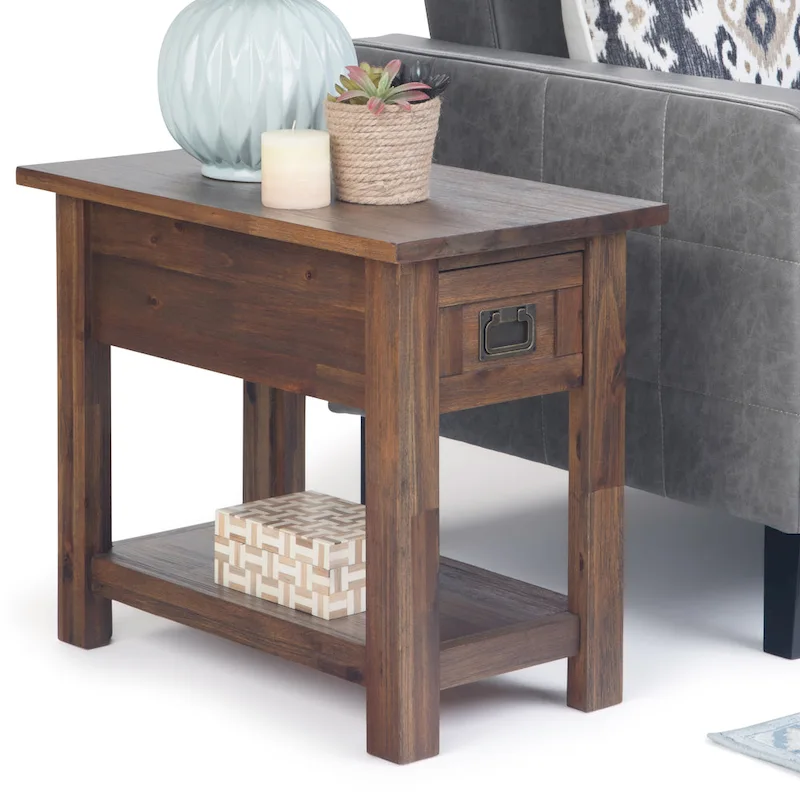 Rustic Narrow Side Table with Drawer, Solid Acacia Wood, 3 Colors – 14