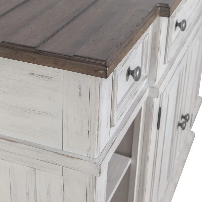 White & Grey Distressed Pine Breakfront Server – 1 Piece