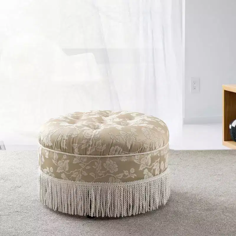 Okak Luxury Round Ottoman Bench Coffee Table Soft Upholstered Footrest Stool with Tassel Rope for Living Room,Entryway,Bedroom,Office