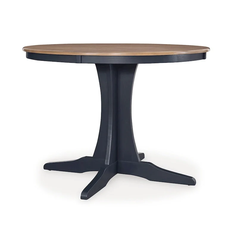 Doti Dining Table, 42 Inch Round Brown Top, Dark Blue Pedestal Base