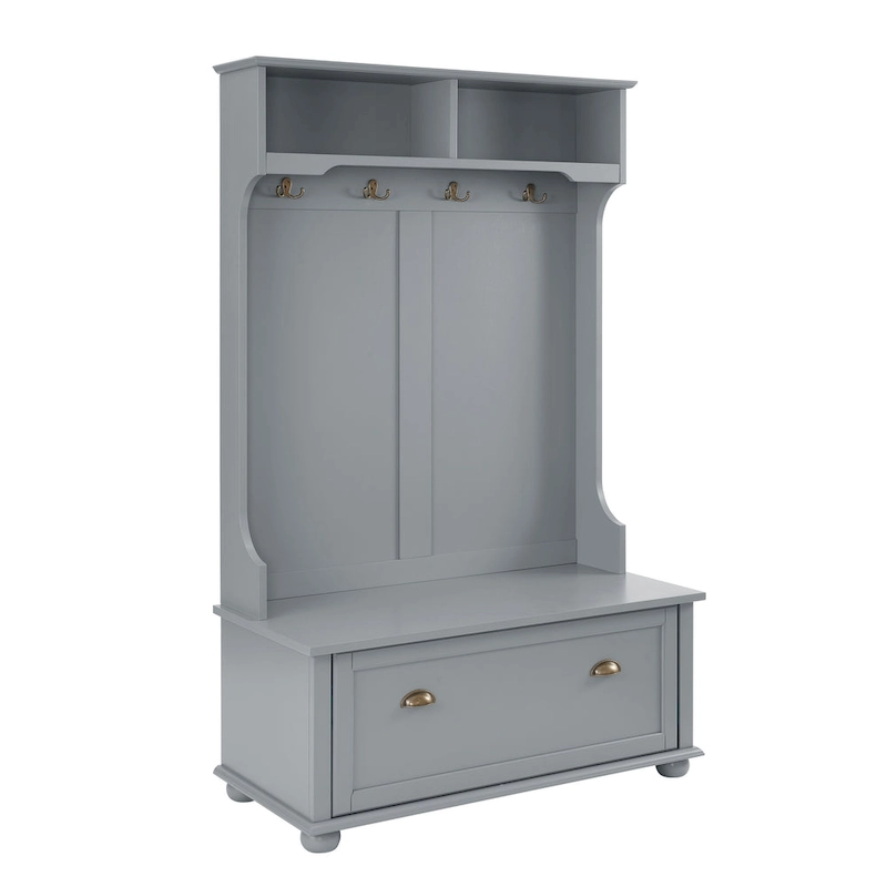 Coastal Style Hall Tree Entryway Bench with Shelves and Shoe Cabinets