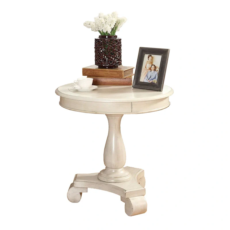 Round Wood Pedestal End Table with Scrolled Legs