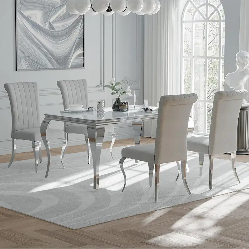 Mid Century Modern Glass Dining Table with Metal Cabriole Legs