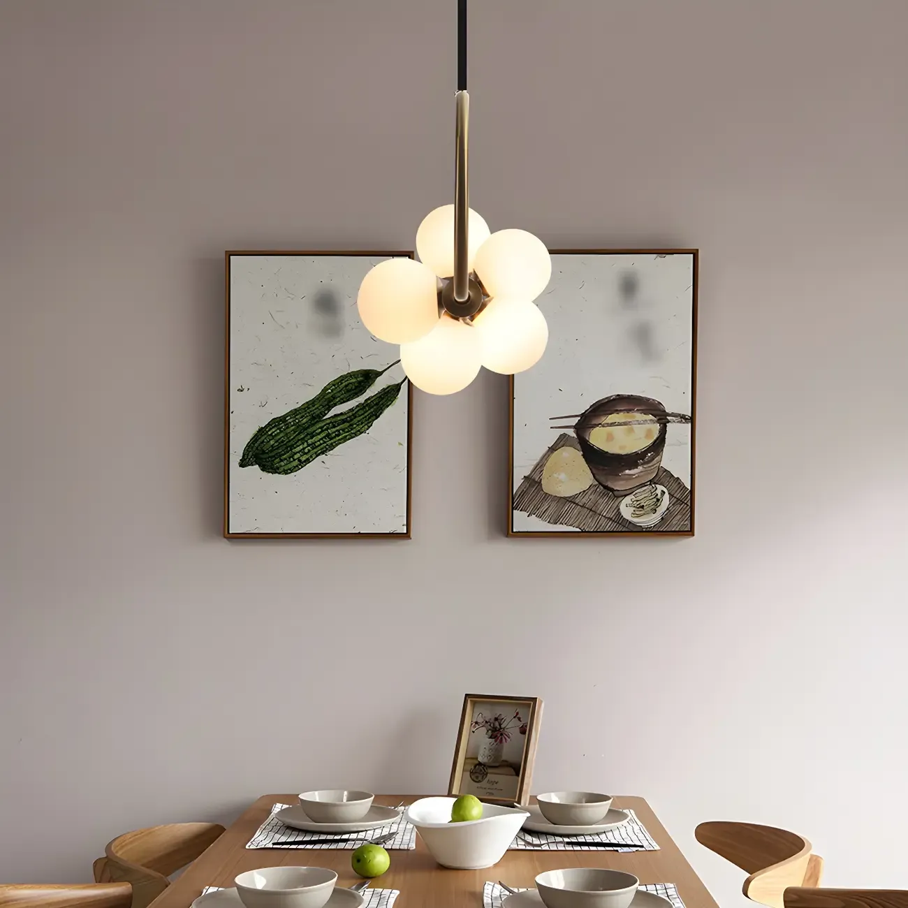 Modern Brass Wood Linear Island Pendant Light