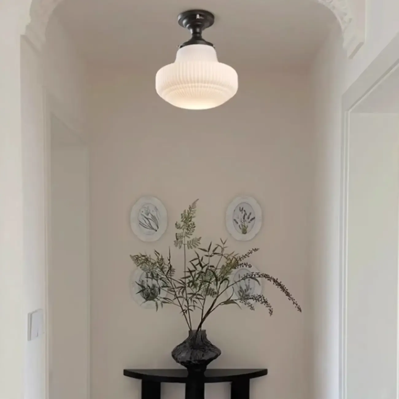 Art Deco Black Metal Glass Modern Semi-Flush Ceiling Light