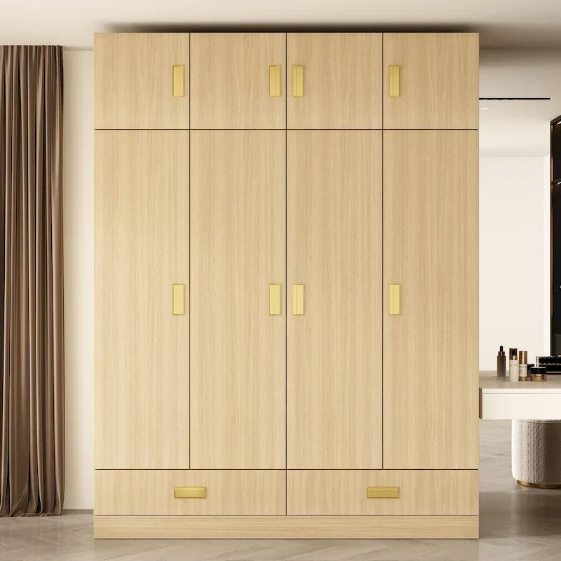Wardrobe Closet Cabinet with Gold Handles and Optional Top Cabinet