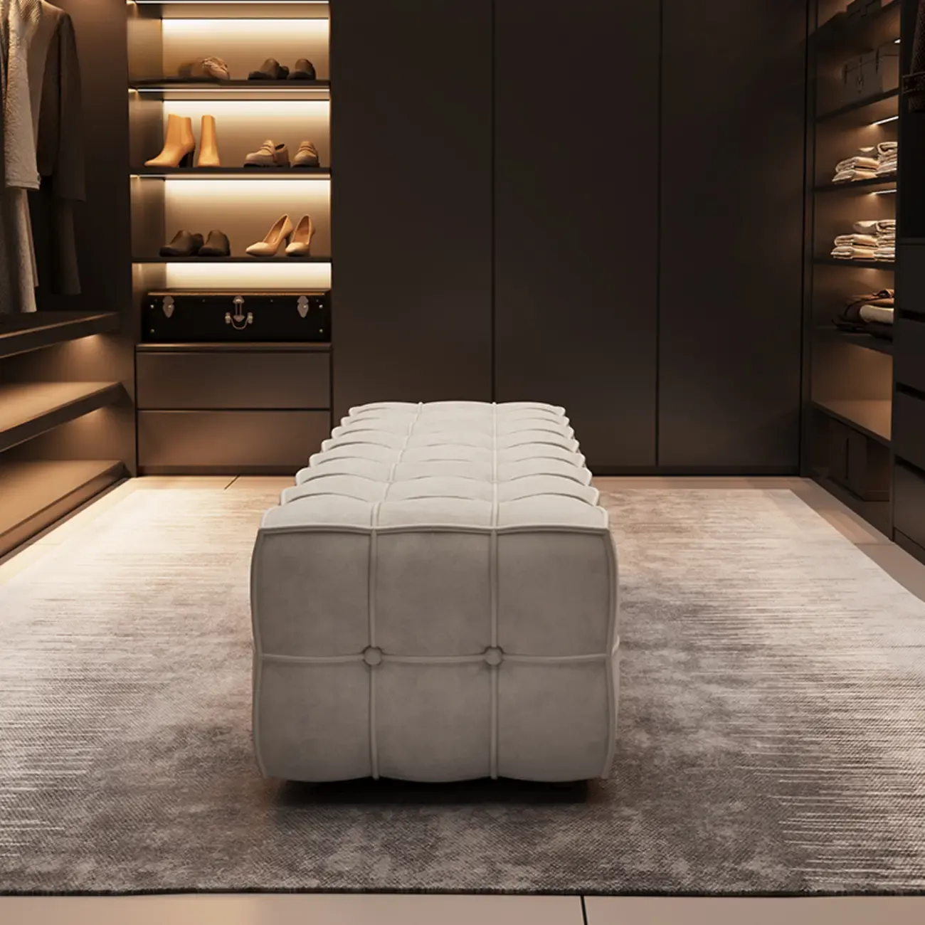 Modern White Upholstered Tufted Bedroom Bench