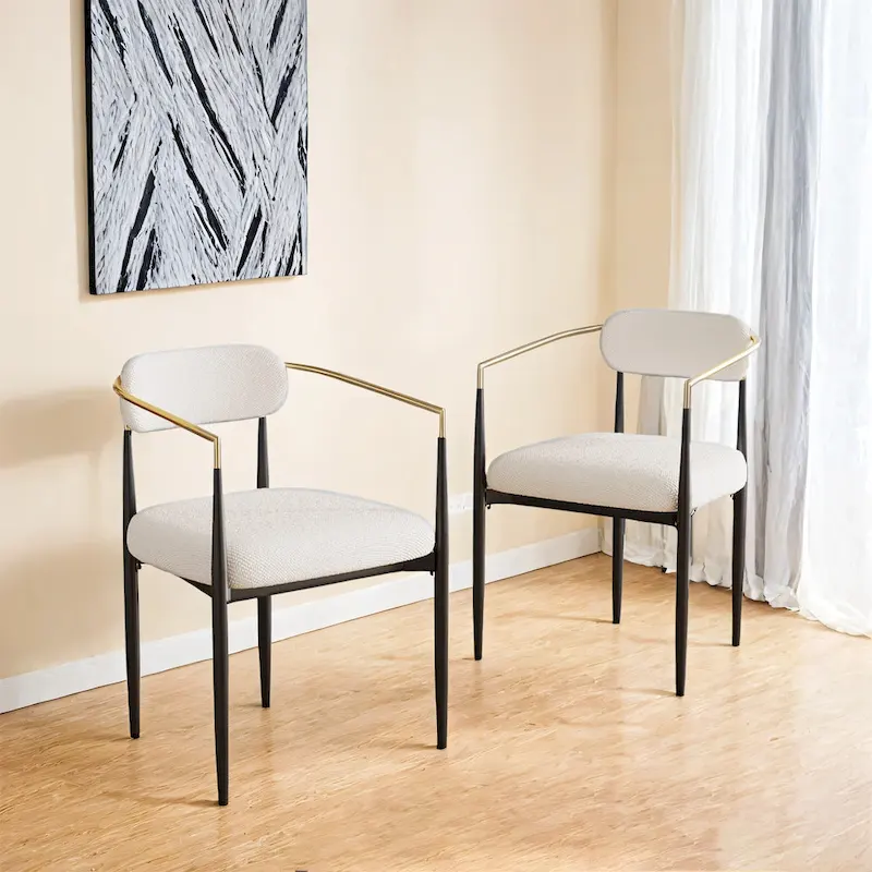 Set of 2 Dining Chairs with Teddy Velvet Upholstery and Metal Legs