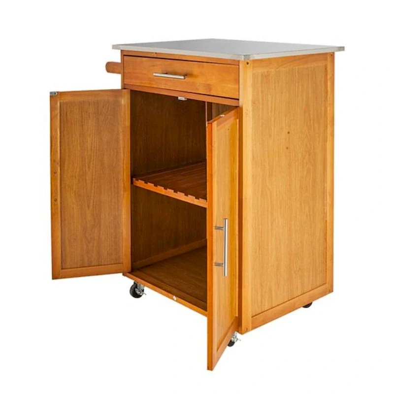 Moveable Kitchen Cart with Stainless Steel Table Top & One Drawer & One Cabinet Sapele - (28.74 x 18.90 x 35.04)