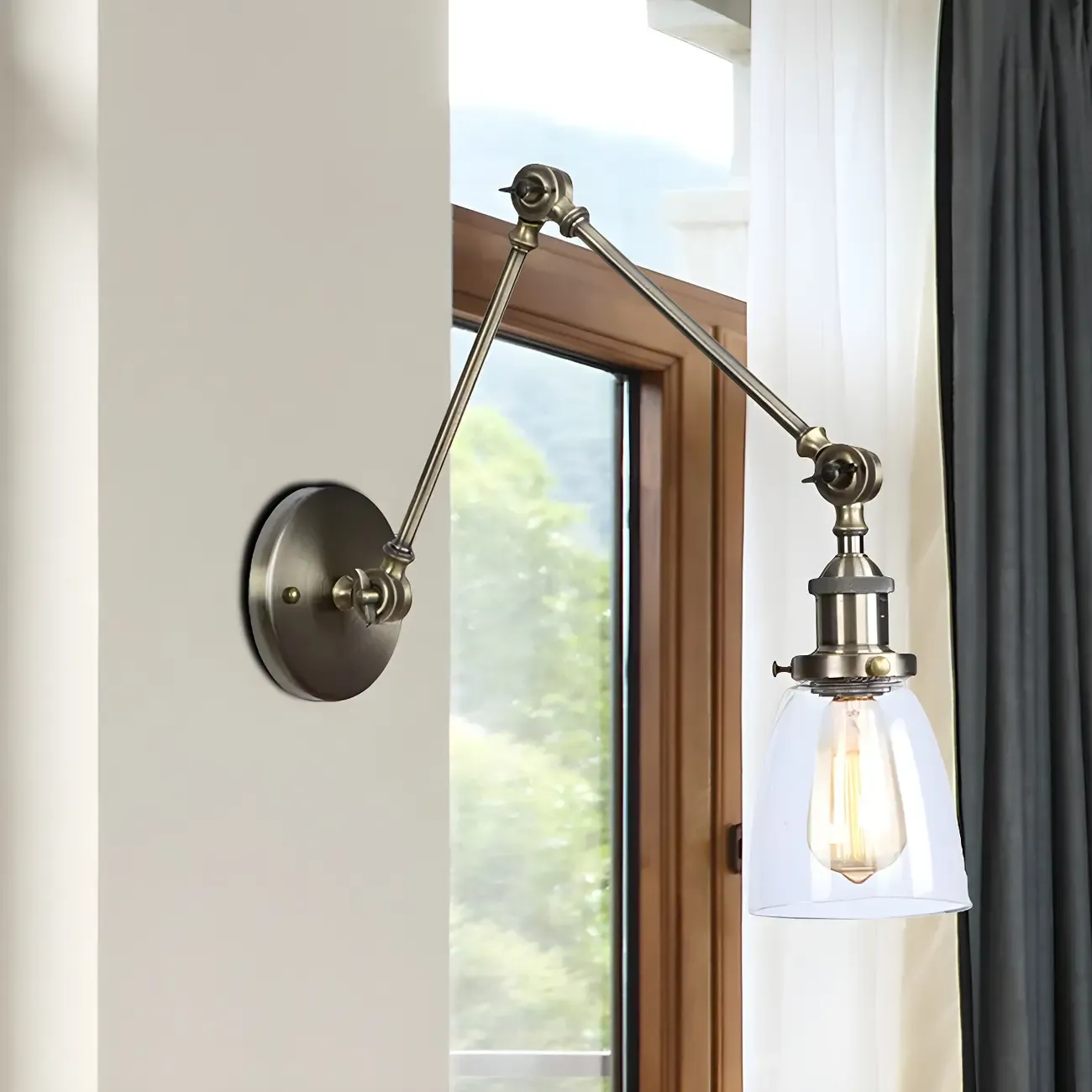 Glass Tapered Shade Industrial Swing Arm Wall Light