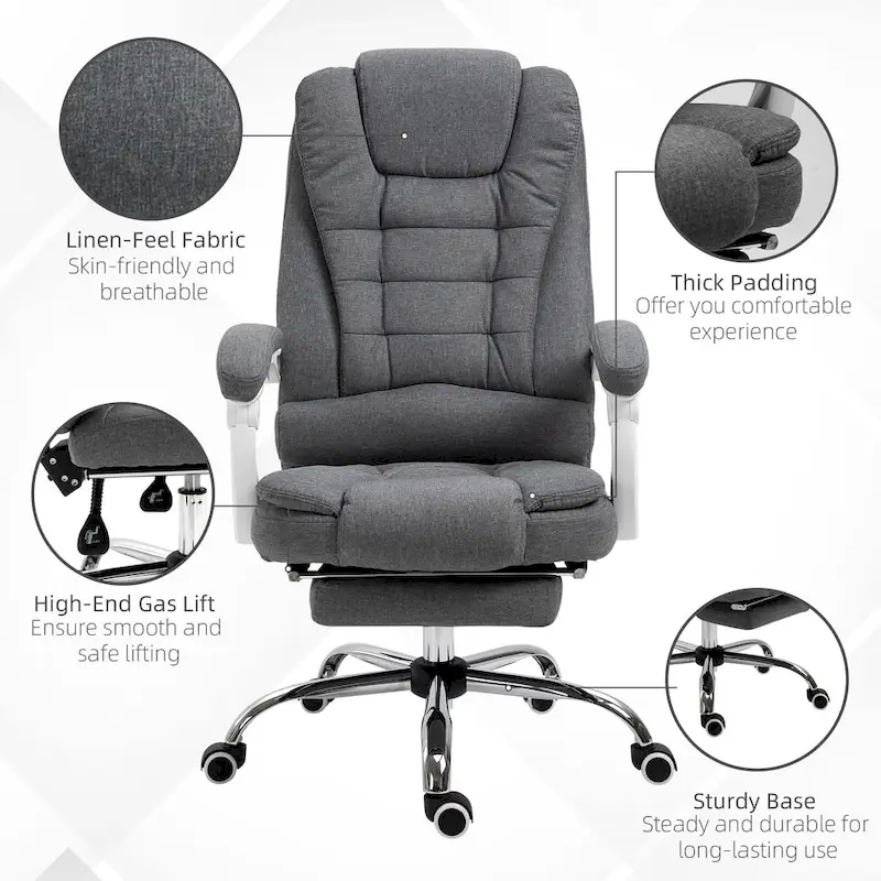 Vinsetto High-Back Executive Office Chair: Footrest, Linen-Fabric, Padded Armrests - Ergonomic