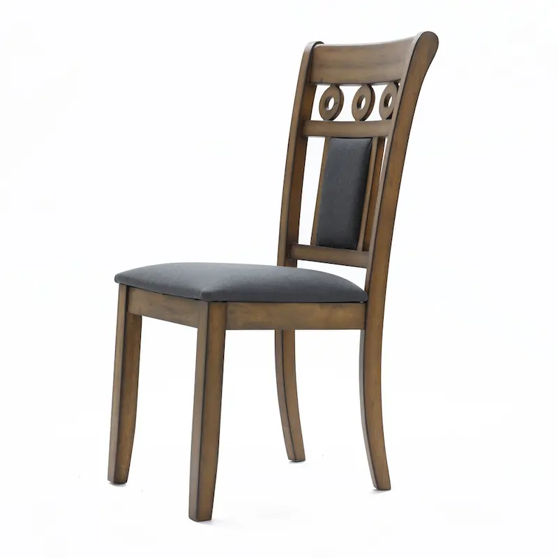 Modern Farmhouse Natural Rubberwood Upholstered Gray Dining Chair, Set of 2