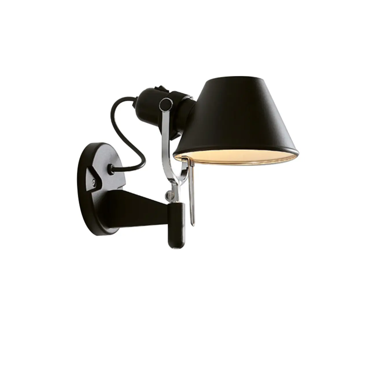 Industrial Metal Silver and Black Swing Arm Wall Light with Shade