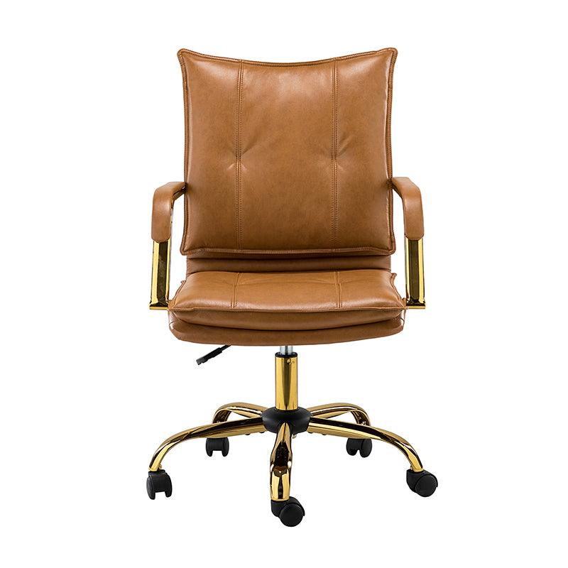 PU Leather Tufted Swivel Task Chair with Adjustable Height, Armrests & Gold 5-Star Base | Camel / Navy / Brown / Black / Grey / Sage / White | Single Seat