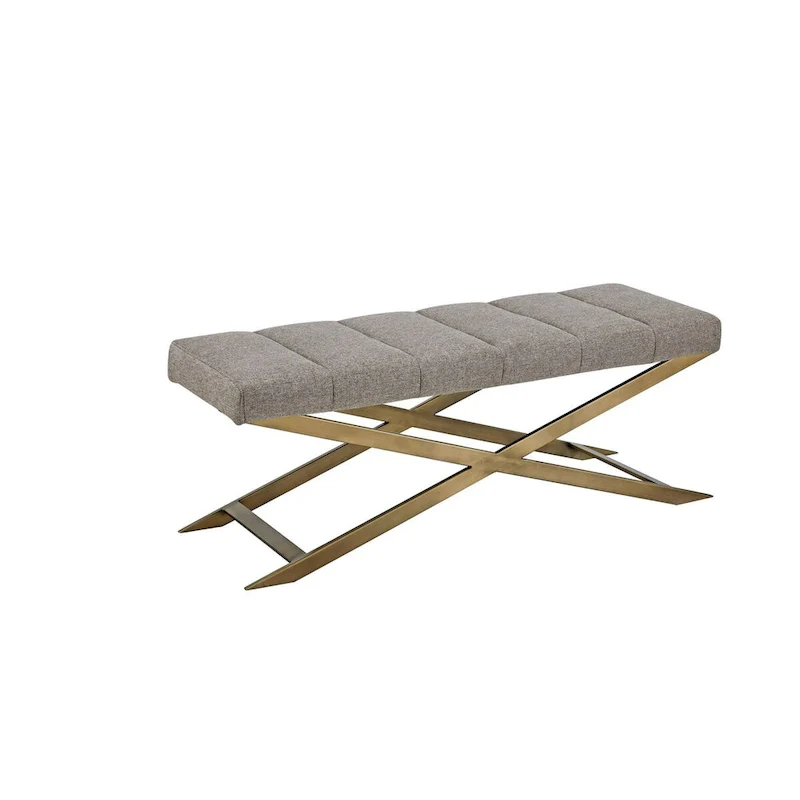 Contemporary Grey Fabric & Brushed Brass Dining Bench